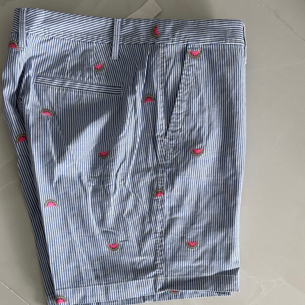 Talbots Blue & White Striped  Shorts with Pink Embroidery